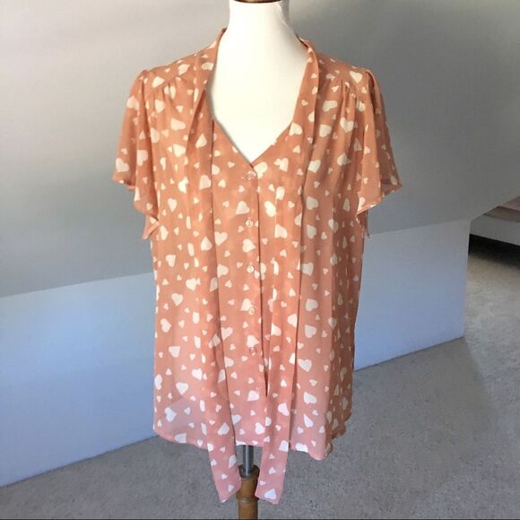 ASOS Tie Neck Lavallière bow Romantic Heart Blouse - Size 6 - Picture 3 of 8